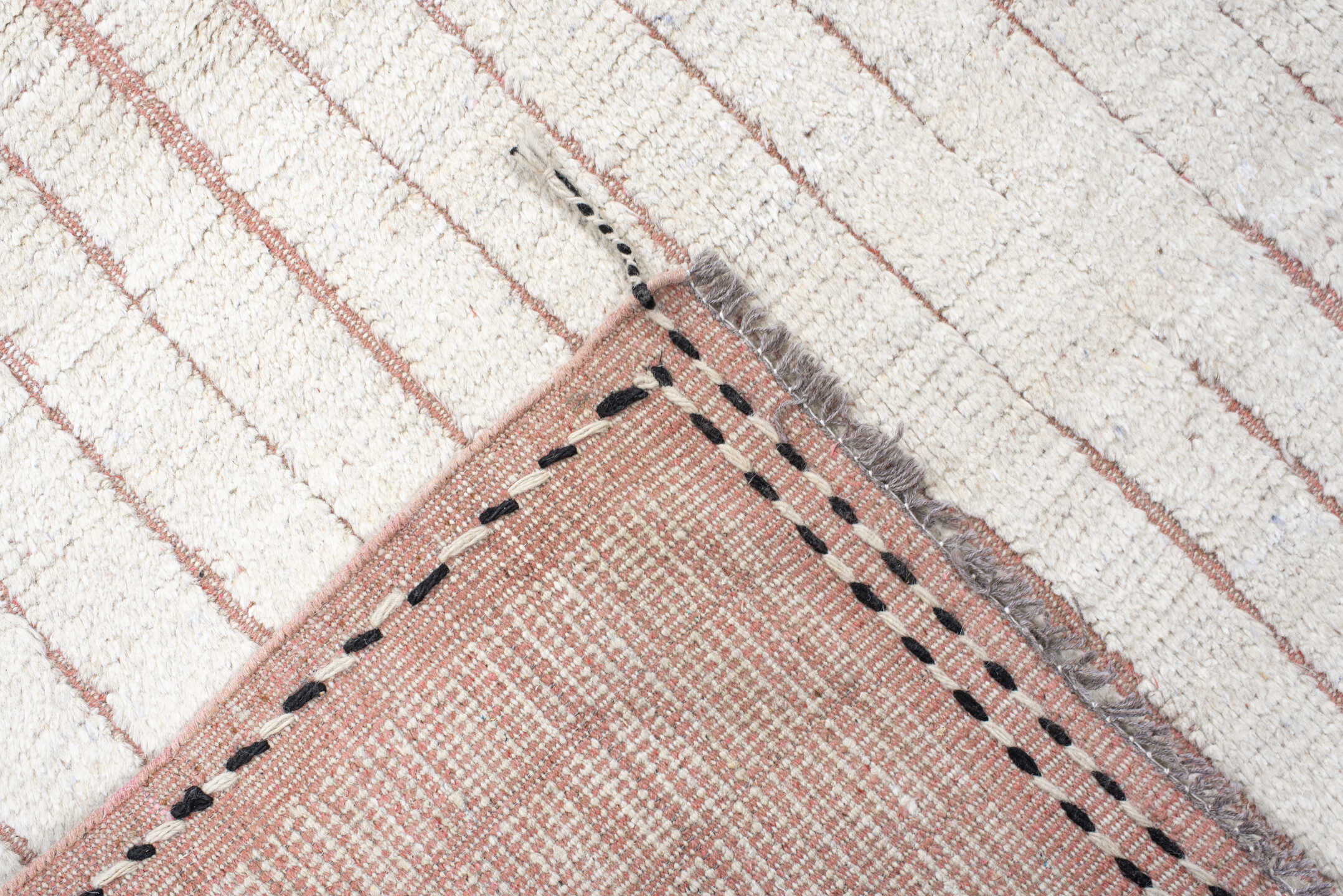 7' x 12' one-of-a-kind handmade vintage Tulu large size rug. Color palette: ivory, blush, charcoal, cream, taupe, pink, gray