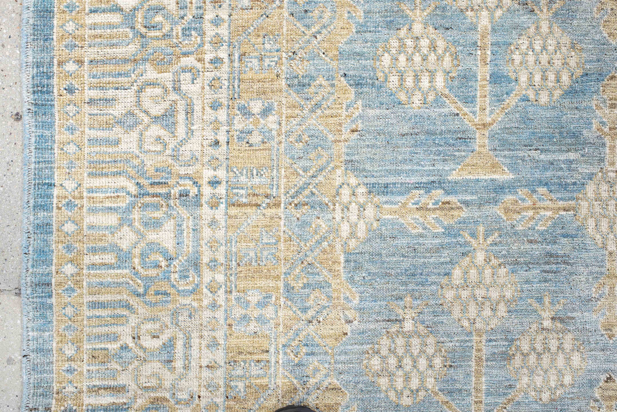 8' x 10' one-of-a-kind handmade vintage Khotan large size rug. Color palette: pale blue, ivory, cream, beige, light gold