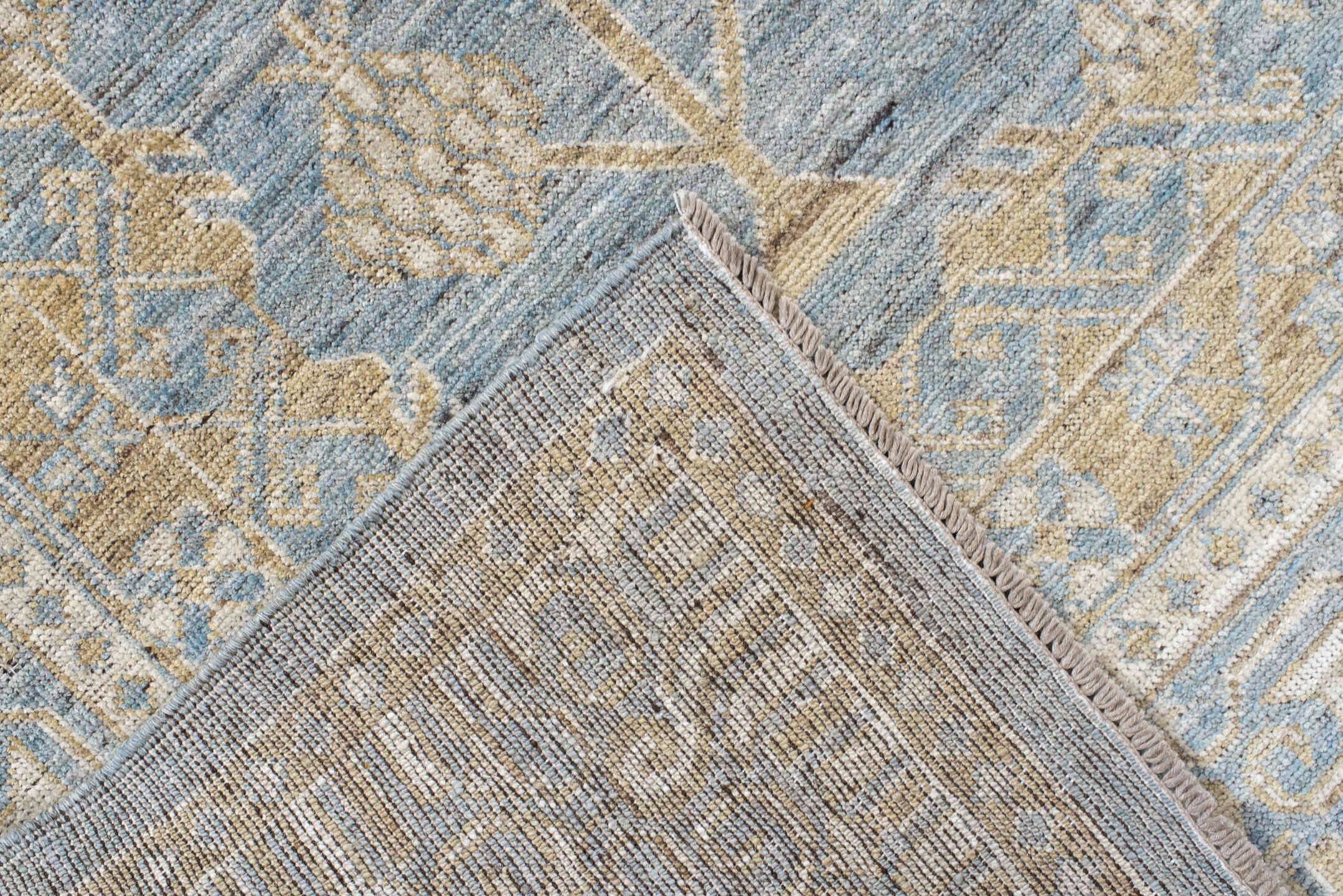 8' x 10' one-of-a-kind handmade vintage Khotan large size rug. Color palette: pale blue, ivory, cream, beige, light gold
