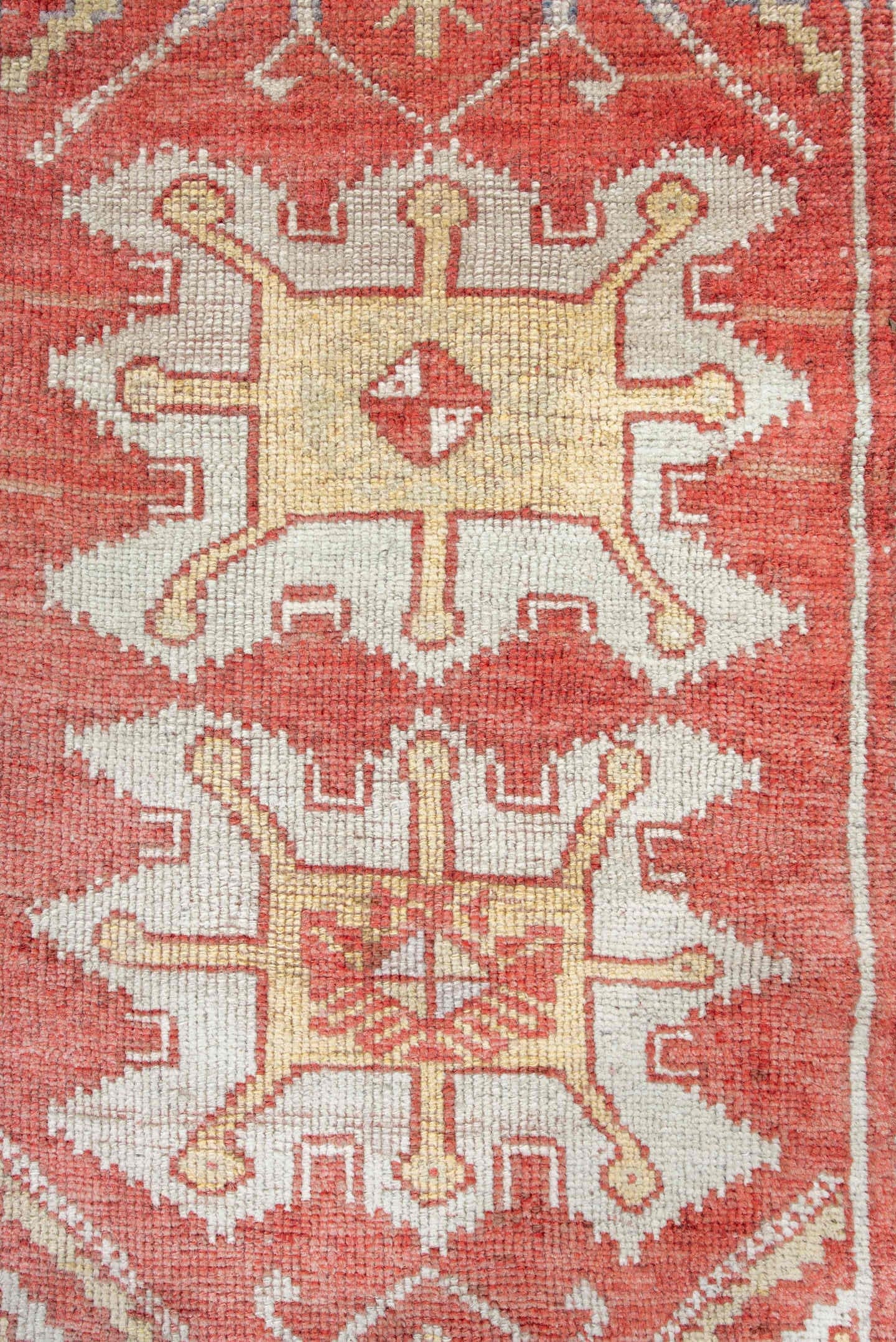 1' x 3' one-of-a-kind handmade antique Anatolian small size rug. Color palette: rust, ivory, cream, terracotta, pale blue