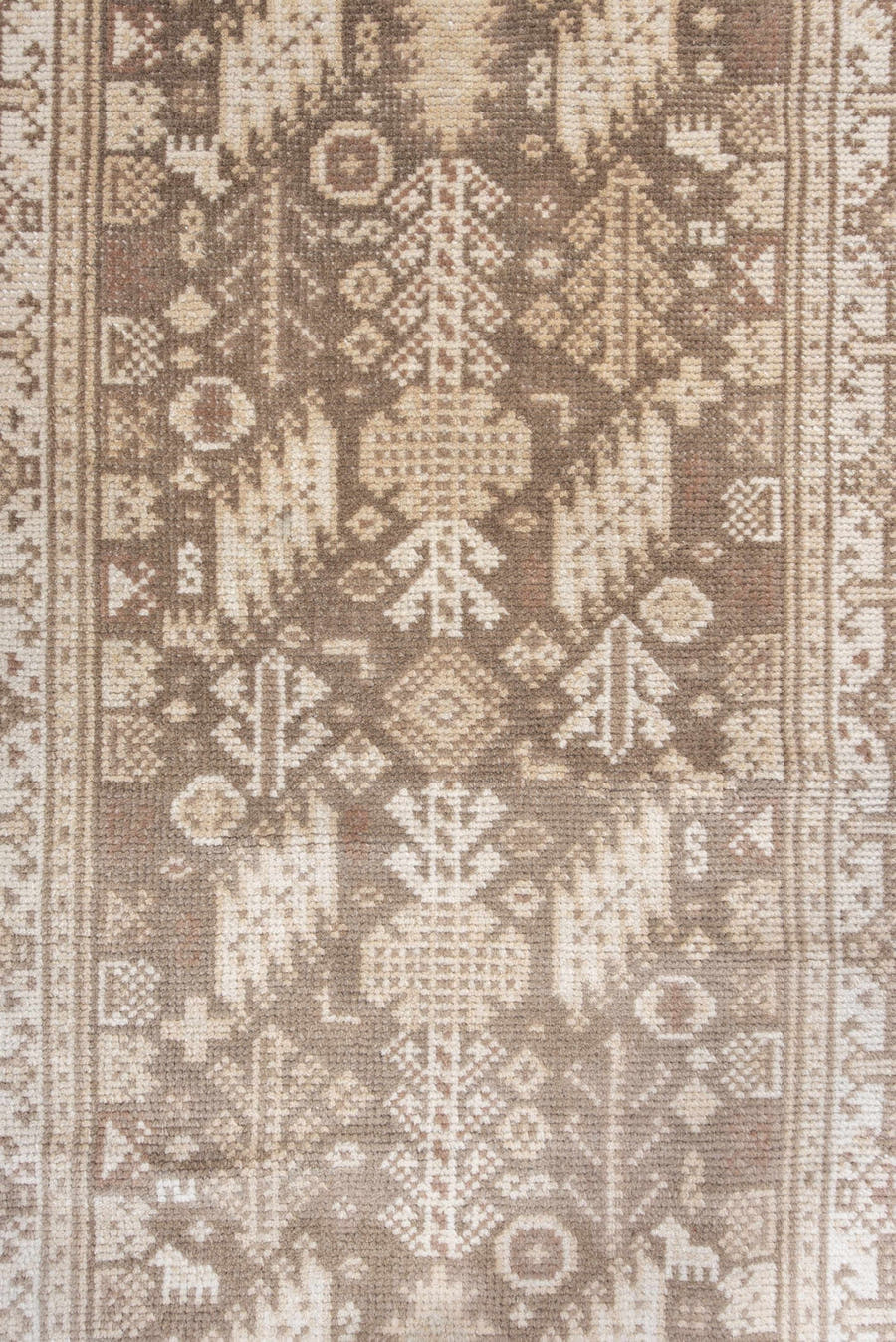 2' x 4' one-of-a-kind handmade antique Oushak small size rug. Color palette: ivory, taupe, camel, beige, light brown, gray