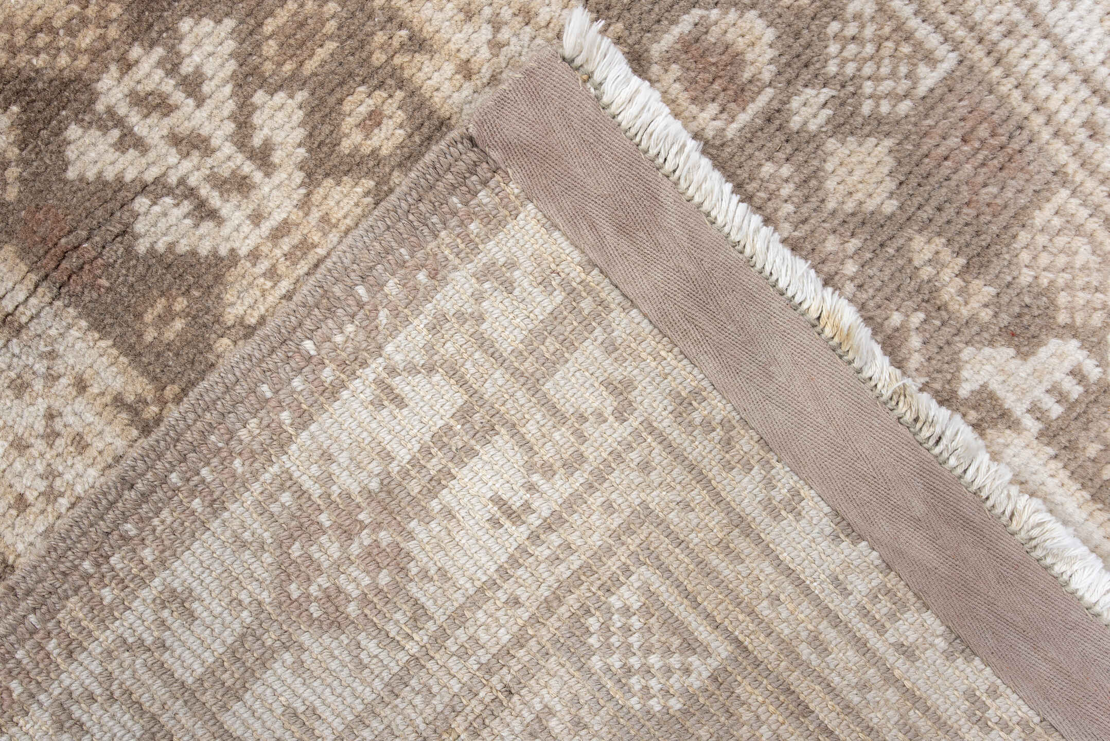 2' x 4' one-of-a-kind handmade antique Oushak small size rug. Color palette: ivory, taupe, camel, beige, light brown, gray