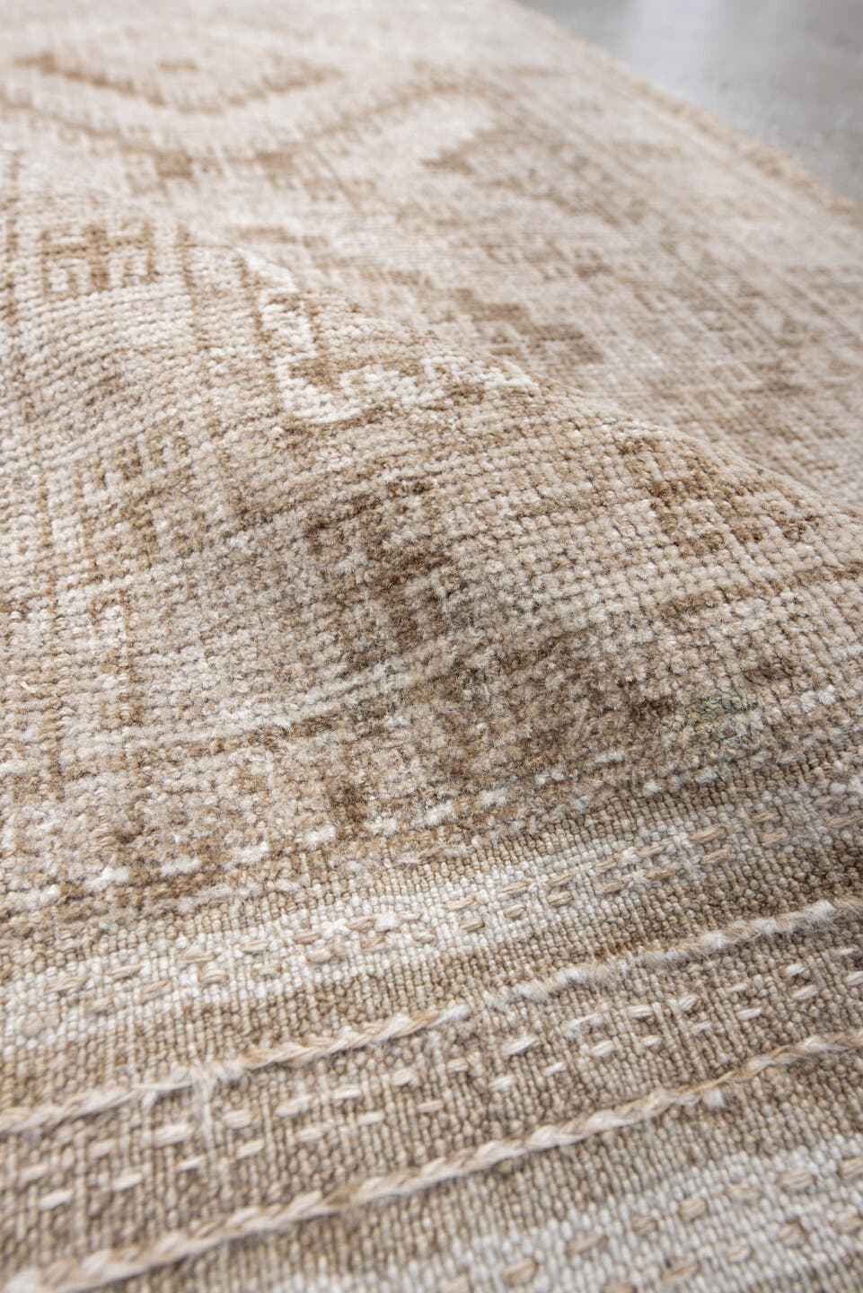 2' x 3' one-of-a-kind handmade antique Belouch small size rug. Color palette: ivory, taupe, beige, camel, gray