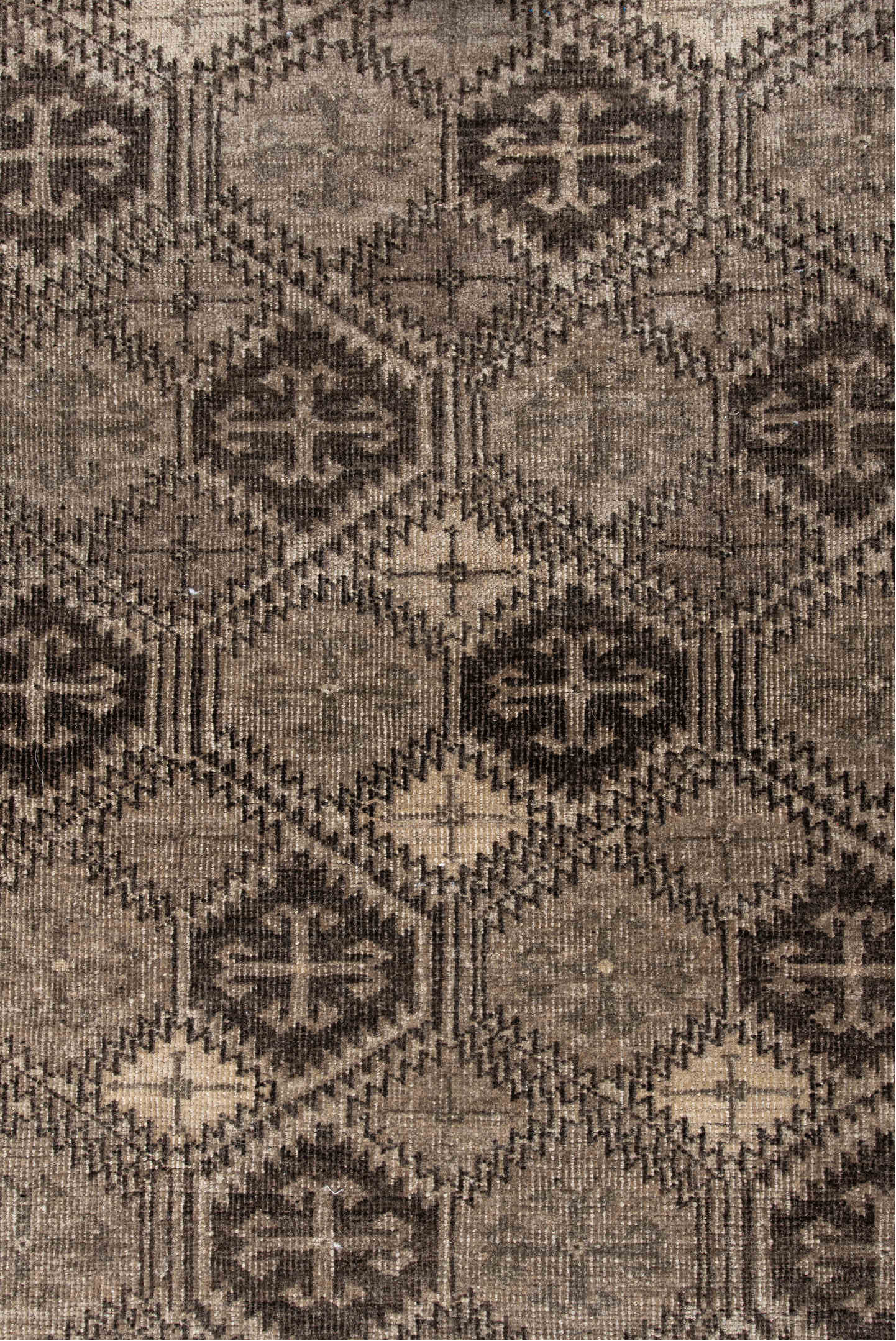 2' x 4' one-of-a-kind handmade vintage Afghan small size rug. Color palette: antiquewhite, black, brown, dark gray, gray