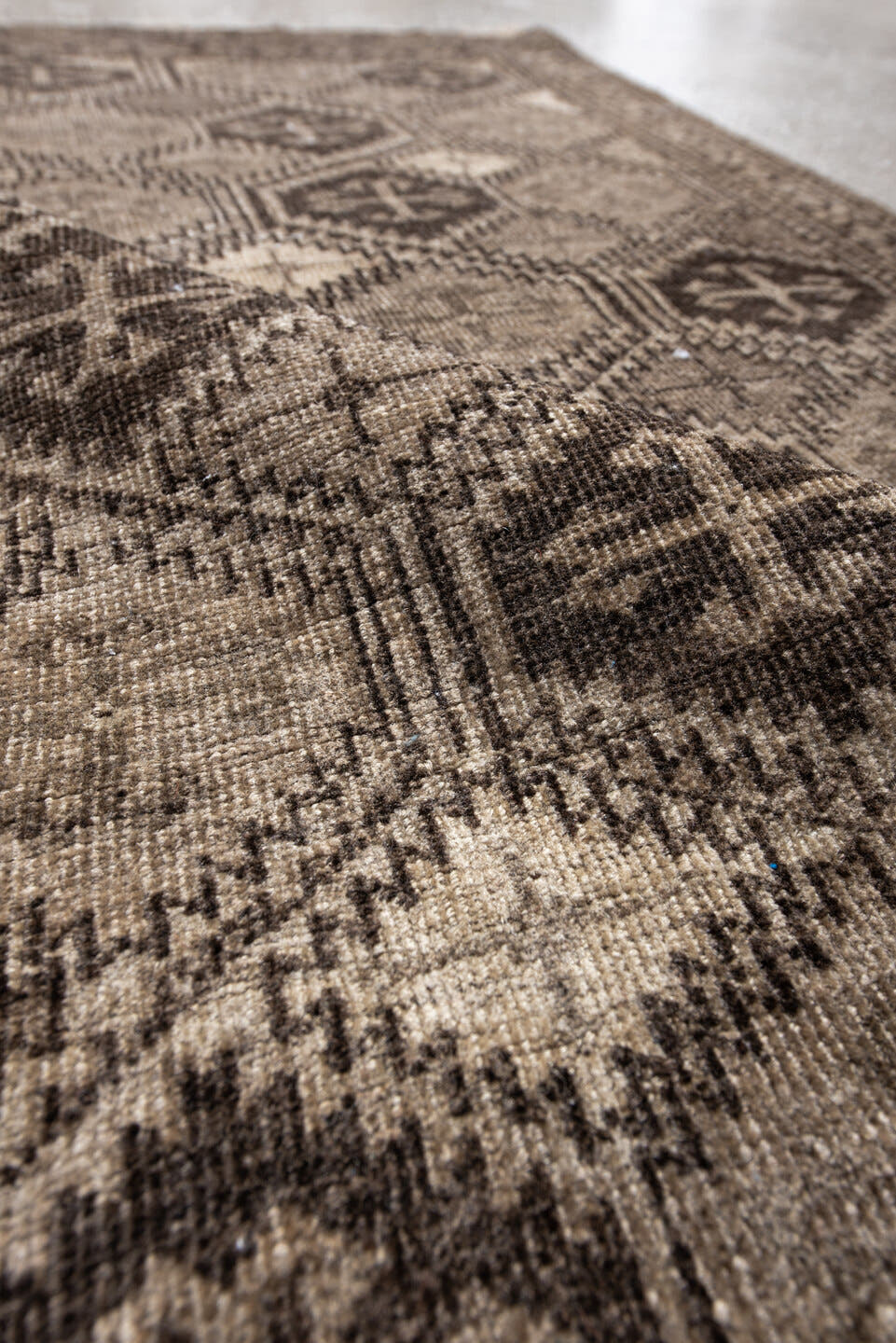 2' x 4' one-of-a-kind handmade antique Afghan small size rug. Color palette: taupe, brown, ivory, charcoal, camel, beige