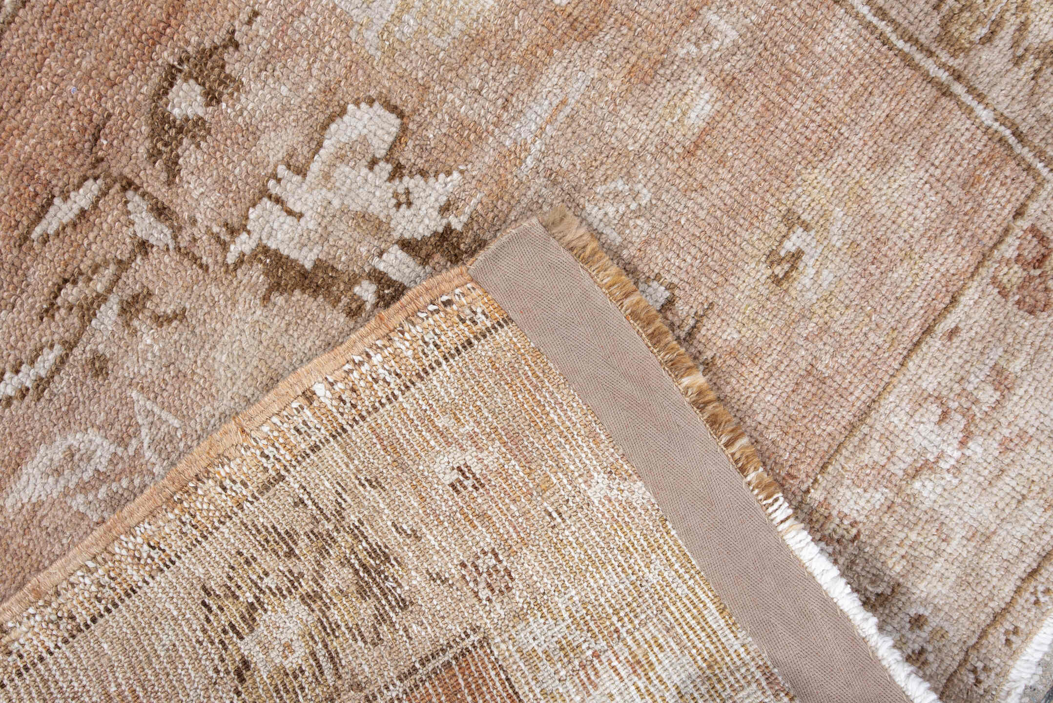 2' x 2' one-of-a-kind handmade vintage Anatol small size rug. Color palette: antiquewhite, brown, gray, light gray