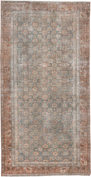 6' x 13' one-of-a-kind handmade antique Farahan large size rug. Color palette: blue green, terracotta, ivory, dusty rose