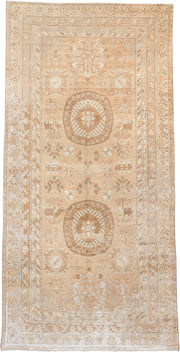 6' x 10' one-of-a-kind handmade antique Khotan large size rug. Color palette: camel, ivory, sand, taupe, beige, warm gray