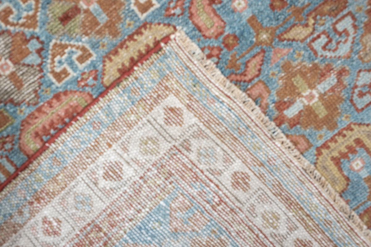 2' x 13' one-of-a-kind handmade antique Malayer runner rug. Color palette: turquoise, terracotta, ivory, camel, rust, sage