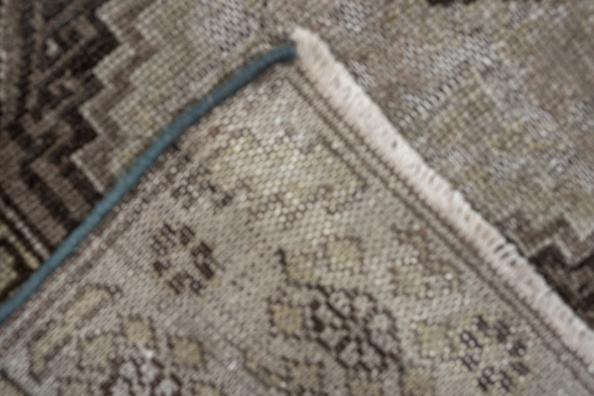 3' x 11' one-of-a-kind handmade antique Malayer runner rug. Color palette: ivory, taupe, sky blue, brown, camel, charcoal