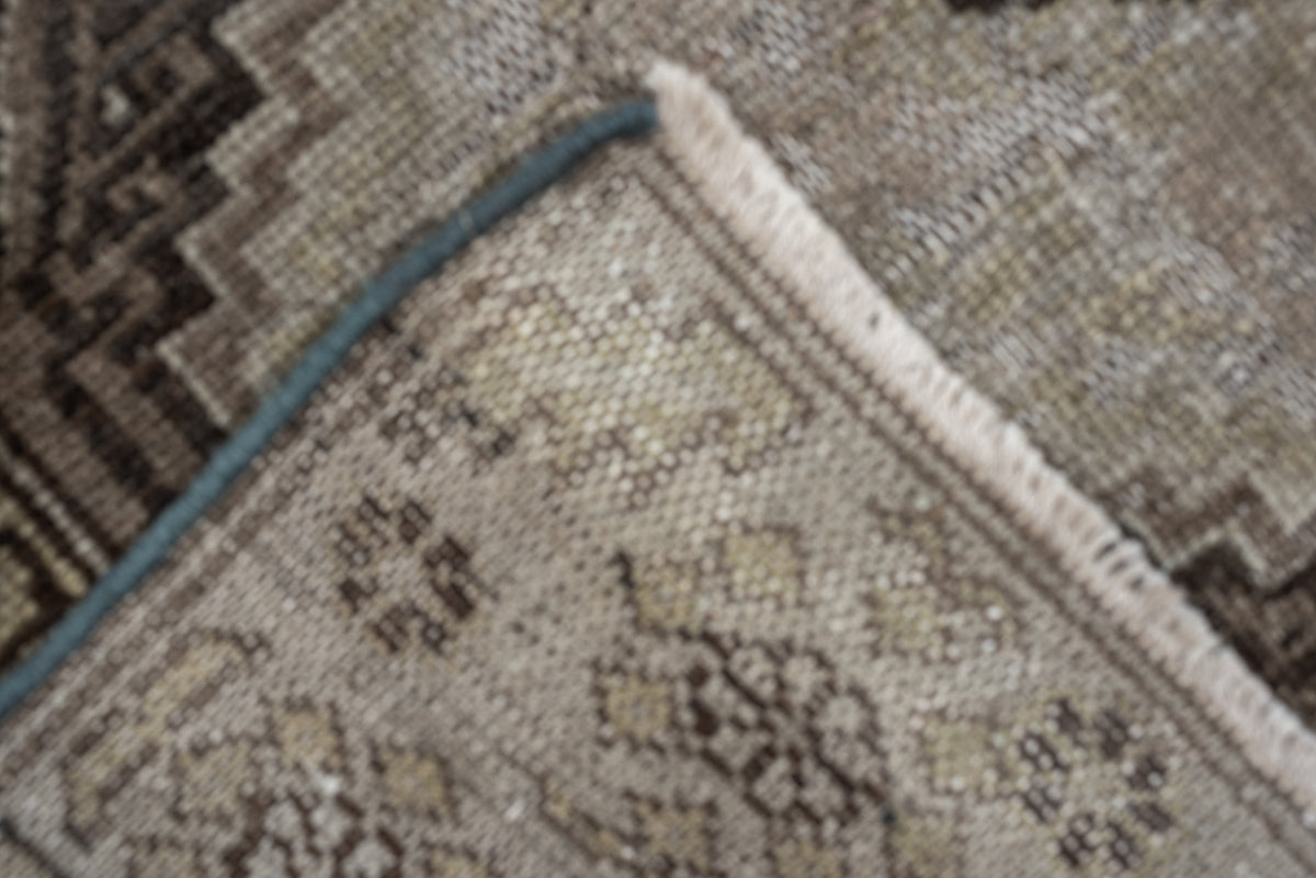 3' x 11' one-of-a-kind handmade antique Malayer runner rug. Color palette: ivory, taupe, sky blue, brown, camel, charcoal