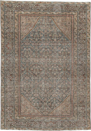 6' x 9' one-of-a-kind handmade antique Malayer large size rug. Color palette: blue gray, ivory, taupe, rust, sage, charcoal