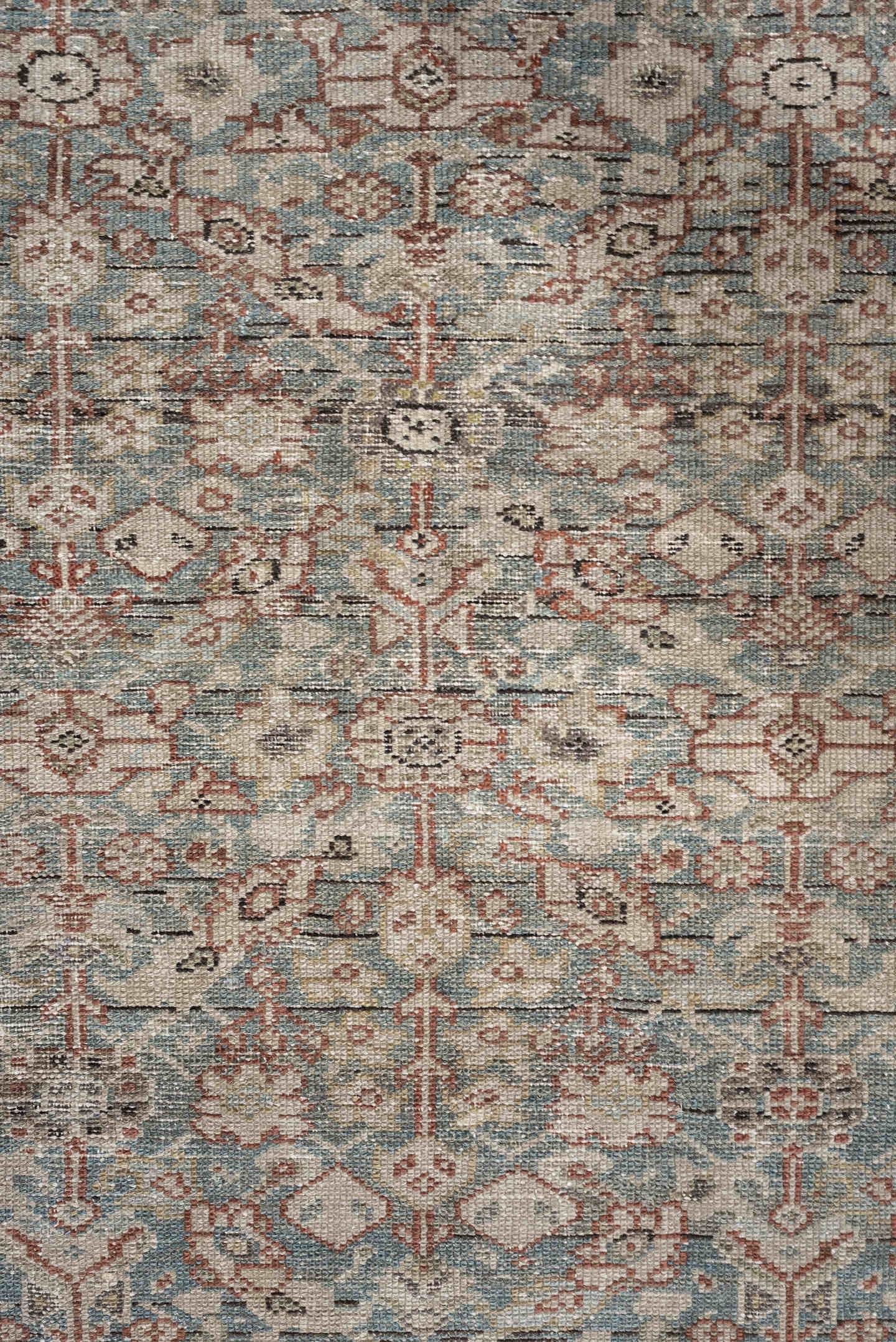 6' x 9' one-of-a-kind handmade antique Malayer large size rug. Color palette: blue gray, ivory, taupe, rust, sage, charcoal