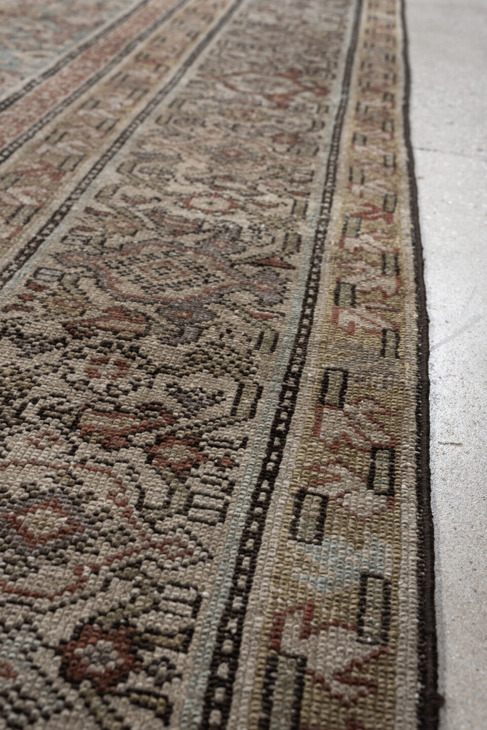 6' x 9' one-of-a-kind handmade antique Malayer large size rug. Color palette: blue gray, ivory, taupe, rust, sage, charcoal