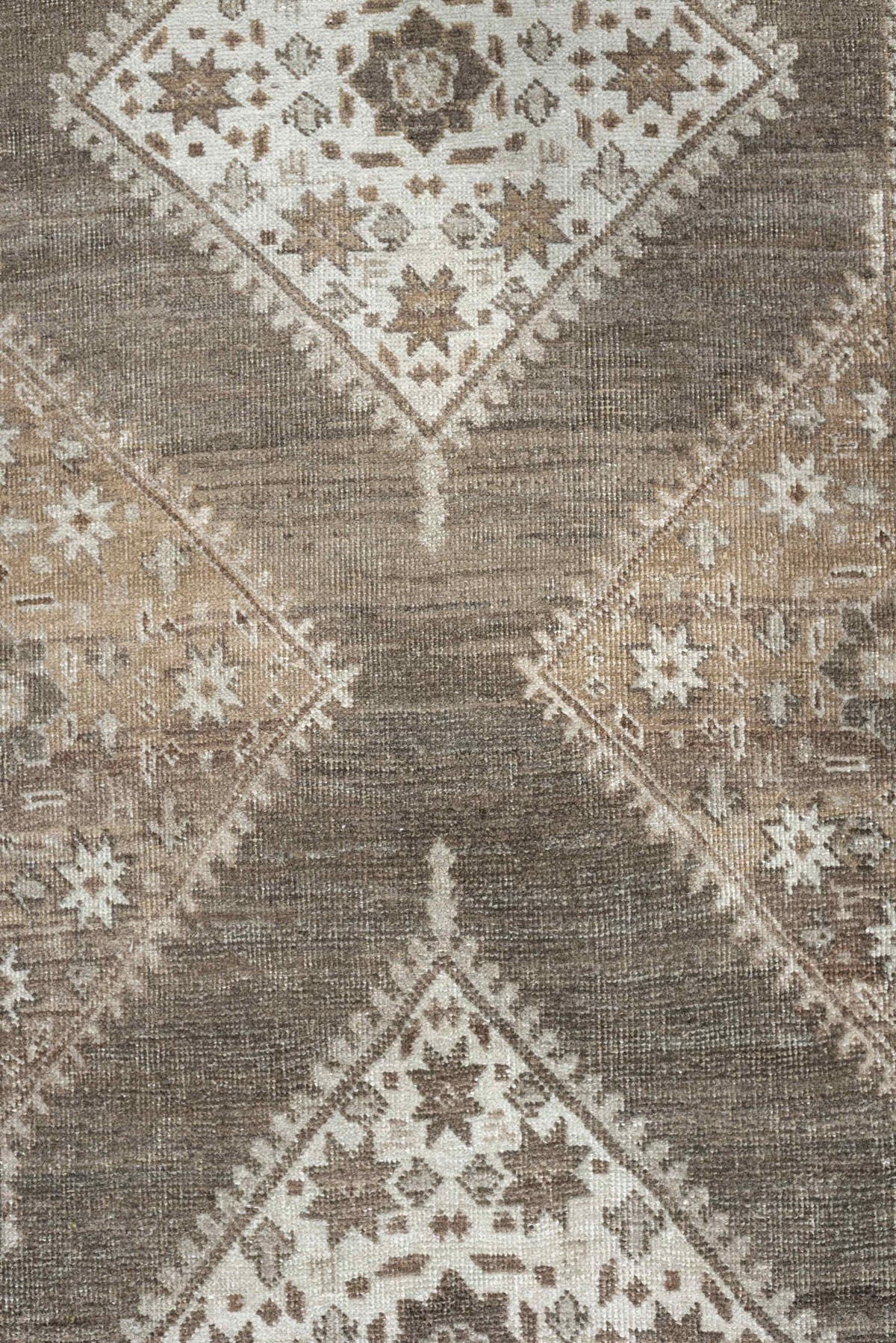 3' x 16' one-of-a-kind handmade antique Saraband runner rug. Color palette: taupe, ivory, charcoal, camel, beige, brown