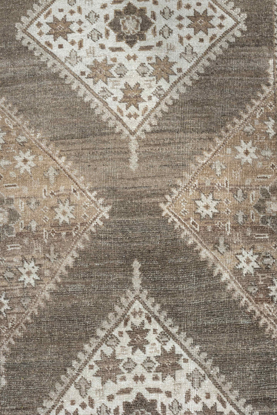 3' x 16' one-of-a-kind handmade antique Saraband runner rug. Color palette: taupe, ivory, charcoal, camel, beige, brown