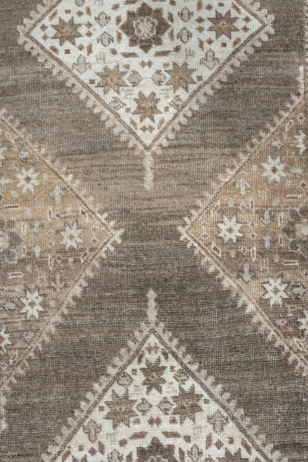 3' x 16' one-of-a-kind handmade antique Saraband runner rug. Color palette: taupe, ivory, charcoal, camel, beige, brown