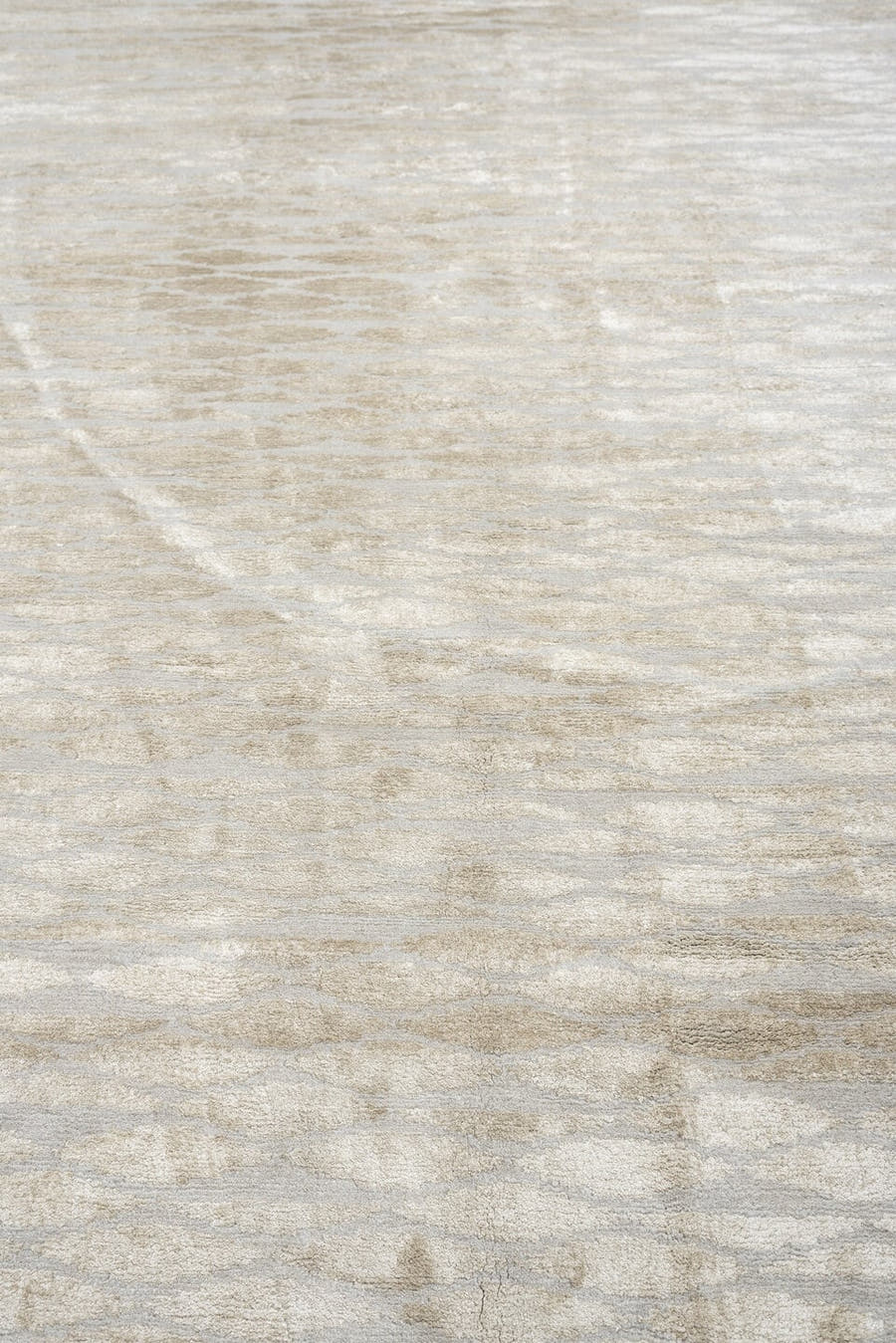 14' x 15' one-of-a-kind handmade antique Tibetan oversize rug. Color palette: ivory, pale gray, taupe, beige, light gray