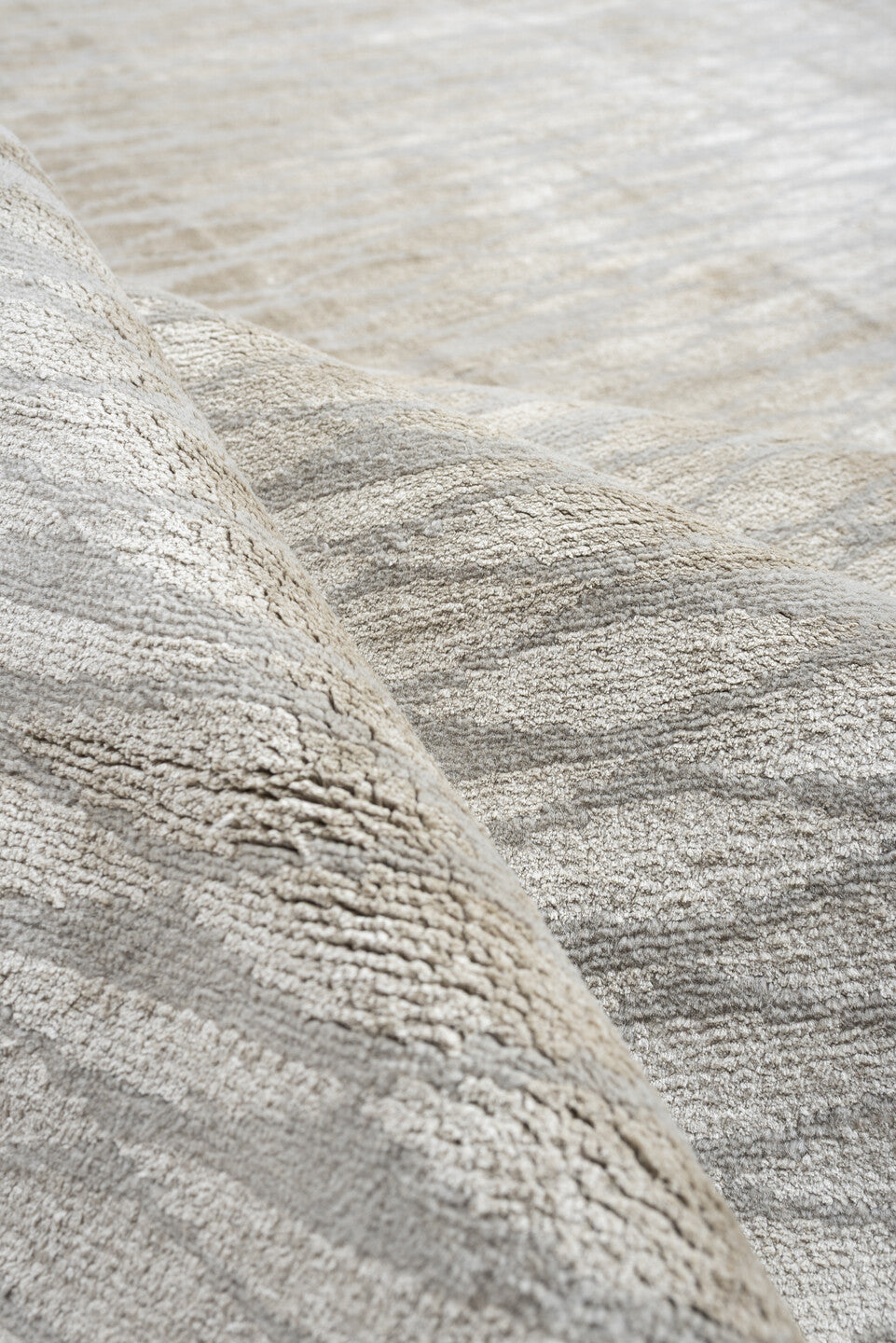 14' x 15' one-of-a-kind handmade antique Tibetan oversize rug. Color palette: ivory, pale gray, taupe, beige, light gray