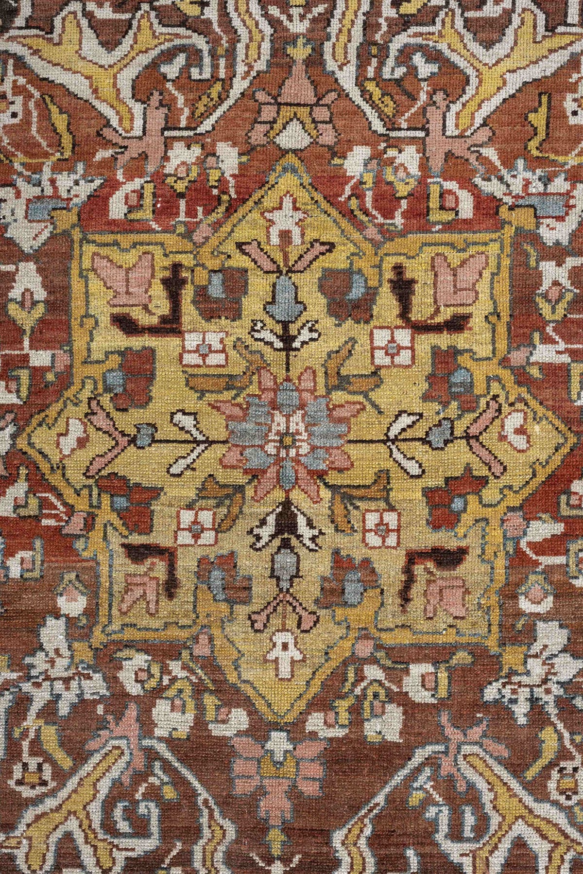 13' x 19' one-of-a-kind handmade antique Baktiary oversize rug. Color palette: charcoal, teal, rust, pale blue, ivory, gold