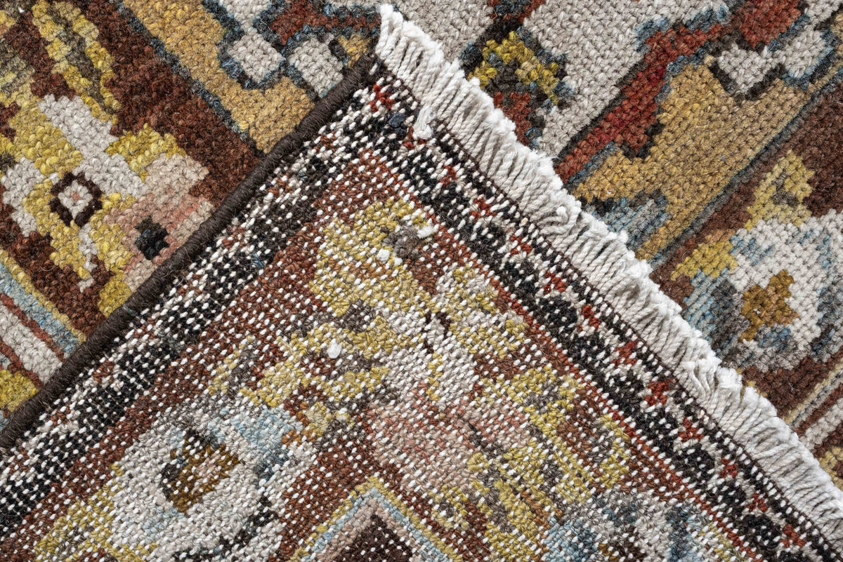 13' x 19' one-of-a-kind handmade antique Baktiary oversize rug. Color palette: charcoal, teal, rust, pale blue, ivory, gold