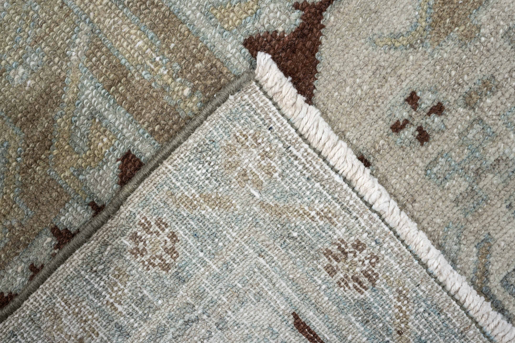 3' x 14' one-of-a-kind handmade antique Malayer runner rug. Color palette: ivory, pale blue, taupe, brown, camel, charcoal