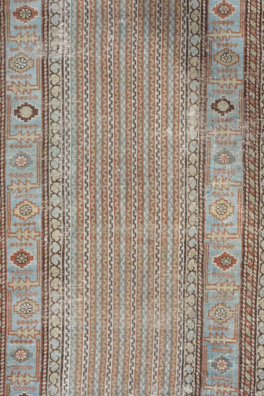 2' x 16' one-of-a-kind handmade antique Afshar runner rug. Color palette: ivory, blue gray, terracotta, tan, taupe, brown