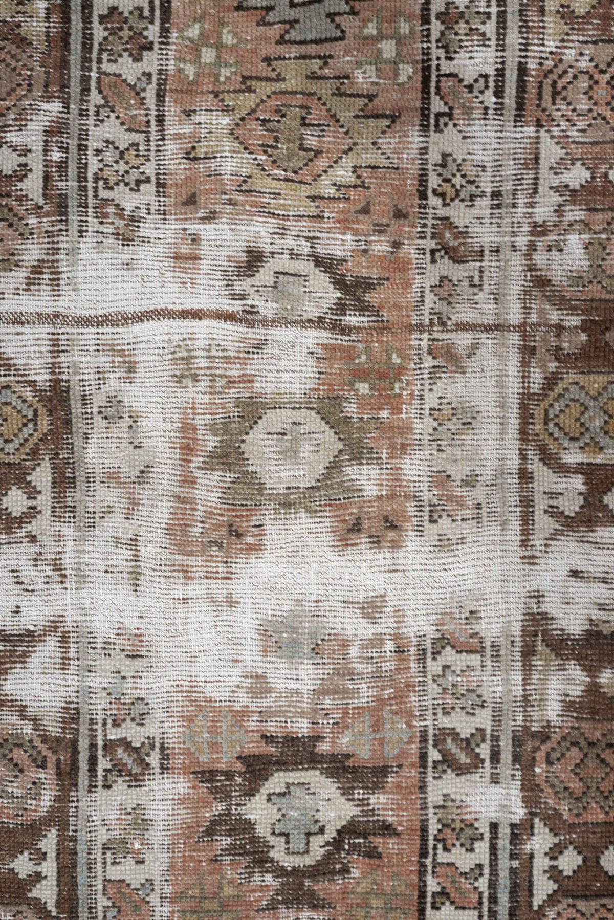 3' x 10' one-of-a-kind handmade antique NW Persian runner rug. Color palette: terra cotta, ivory, brown, olive, camel, taupe