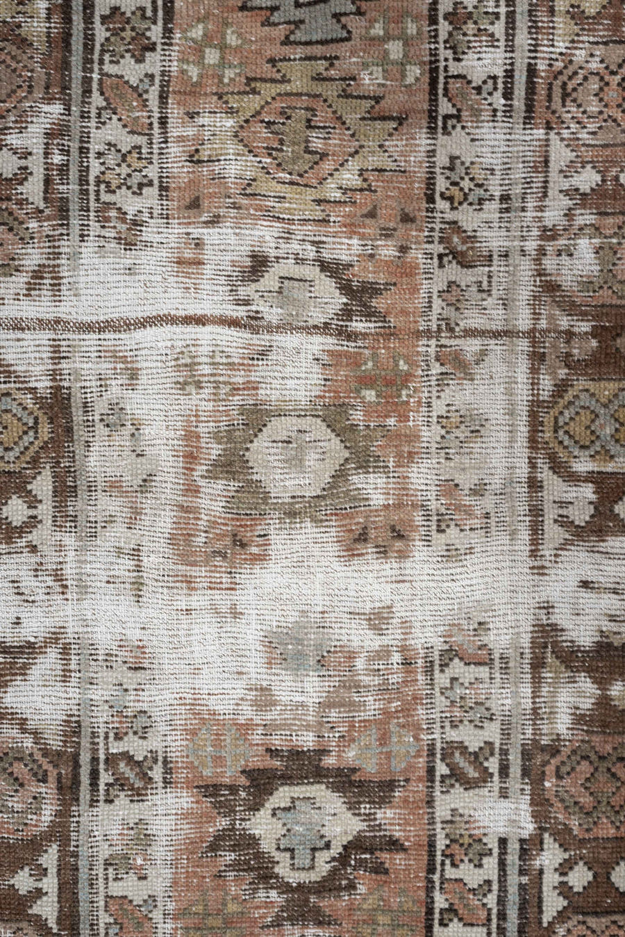 3' x 10' one-of-a-kind handmade antique NW Persian runner rug. Color palette: terra cotta, ivory, brown, olive, camel, taupe