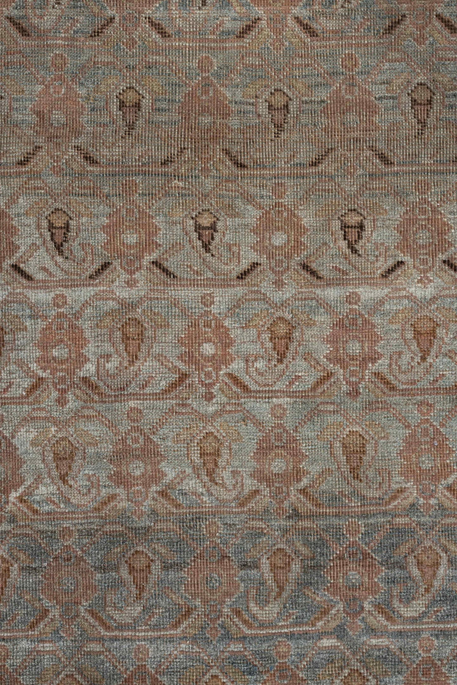 4' x 5' one-of-a-kind handmade antique Afshar small size rug. Color palette: ivory, blue gray, terra cotta, taupe, camel
