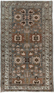 2' x 4' one-of-a-kind handmade antique Afshar small size rug. Color palette: blue gray, ivory, rust, taupe, olive