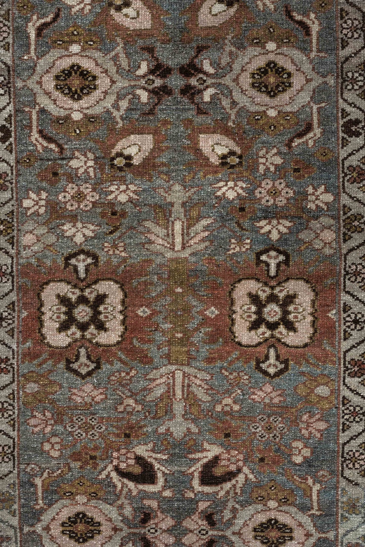 2' x 4' one-of-a-kind handmade antique Afshar small size rug. Color palette: blue gray, ivory, rust, taupe, olive