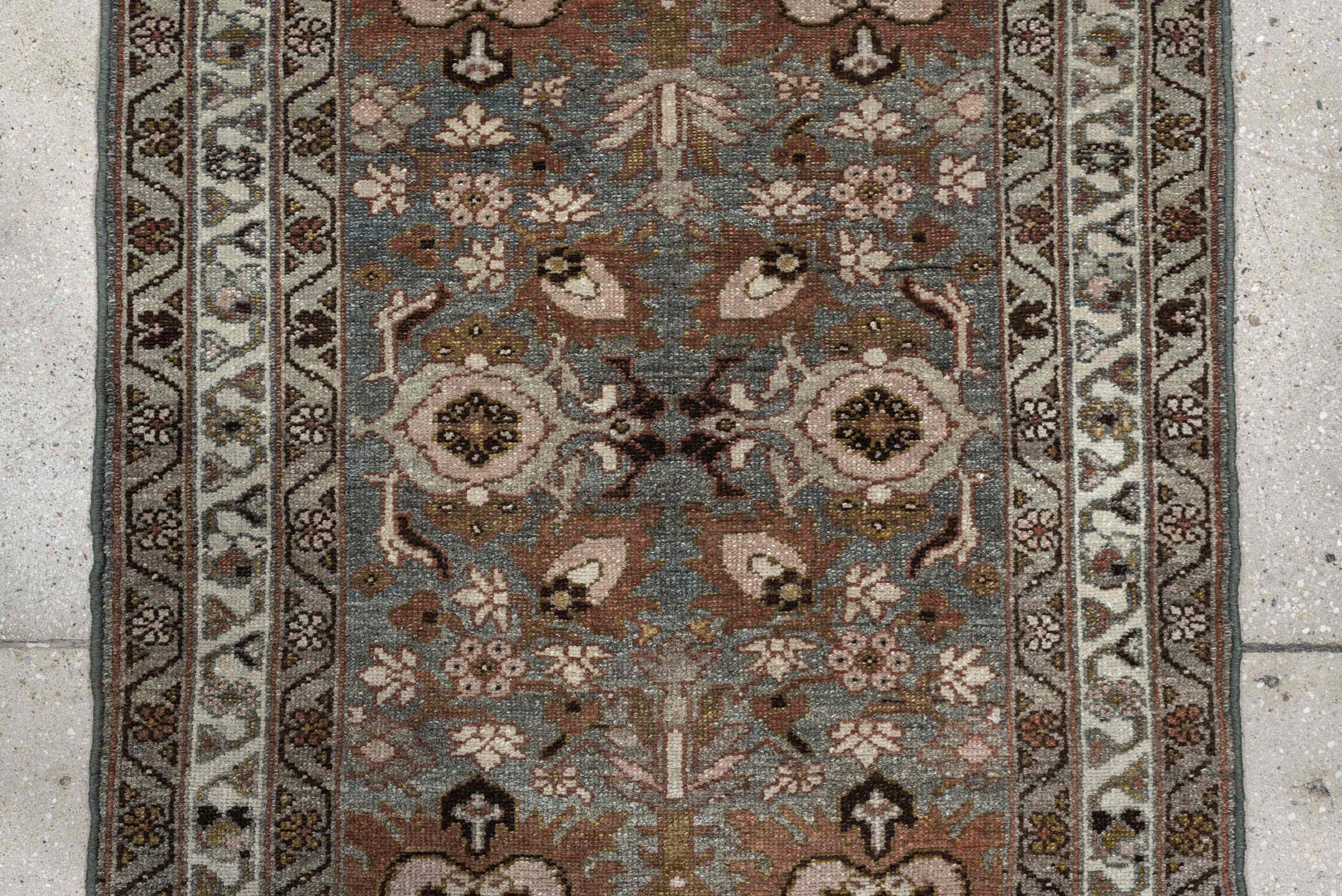 2' x 4' one-of-a-kind handmade antique Afshar small size rug. Color palette: blue gray, ivory, rust, taupe, olive