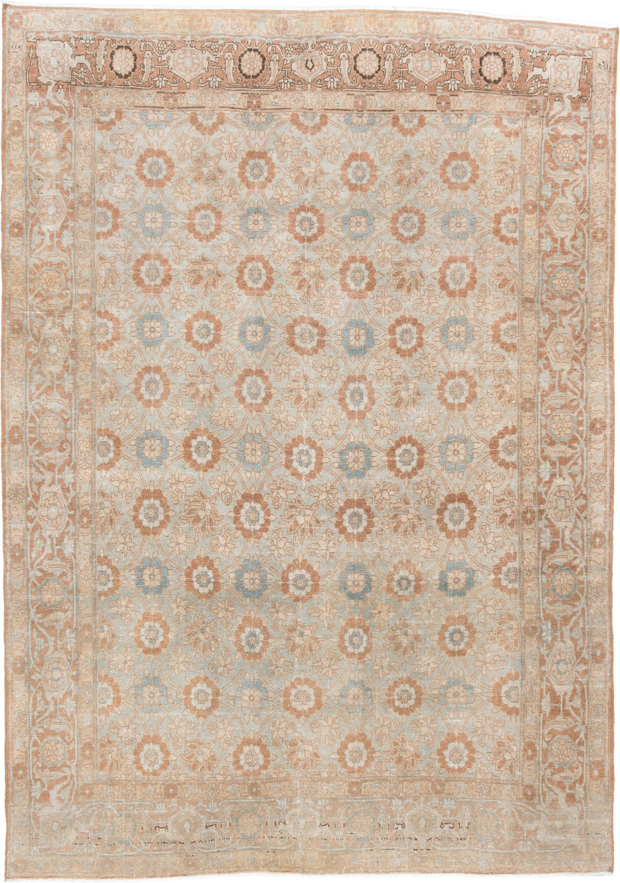 5' x 7' one-of-a-kind handmade antique Tabriz rug. Color palette: ivory, blush, pale blue, peach, beige, taupe, pink