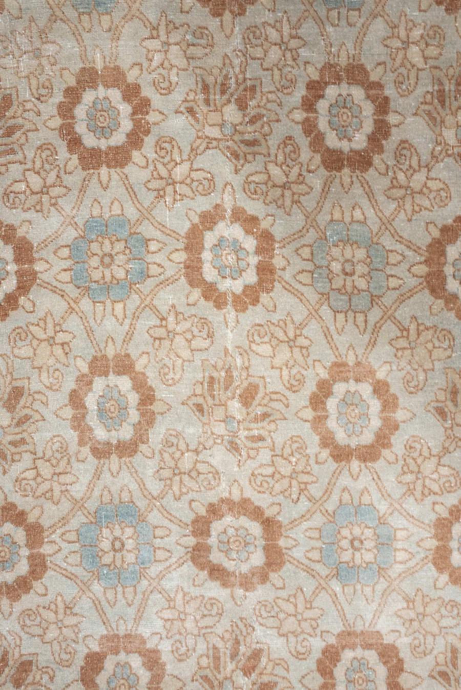 5' x 7' one-of-a-kind handmade antique Tabriz rug. Color palette: ivory, blush, pale blue, peach, beige, taupe, pink