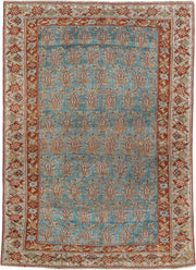 3' x 4' one-of-a-kind handmade antique Afshar small size rug. Color palette: light blue, ivory, rust, camel, gold, taupe