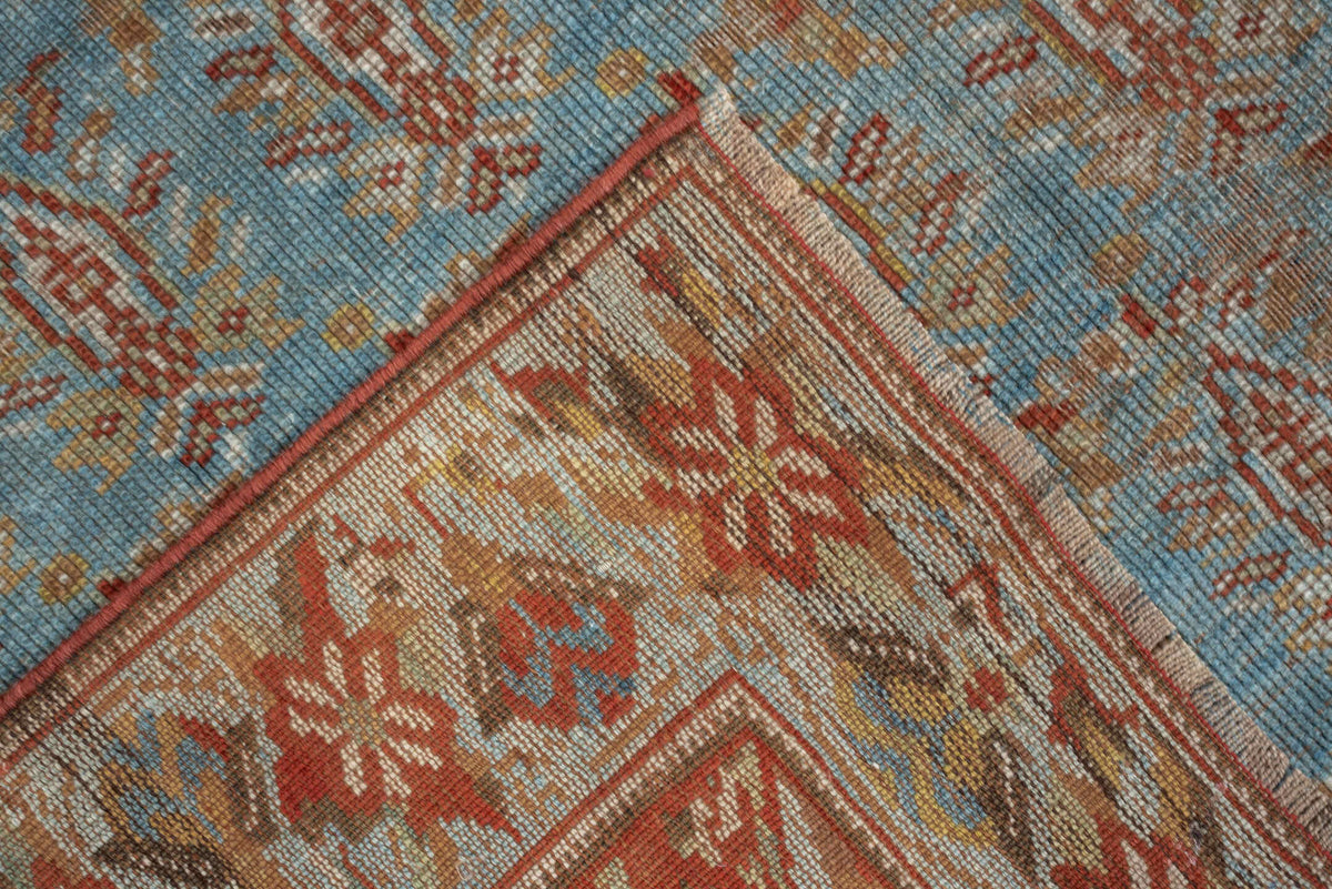 3' x 4' one-of-a-kind handmade antique Afshar small size rug. Color palette: light blue, ivory, rust, camel, gold, taupe