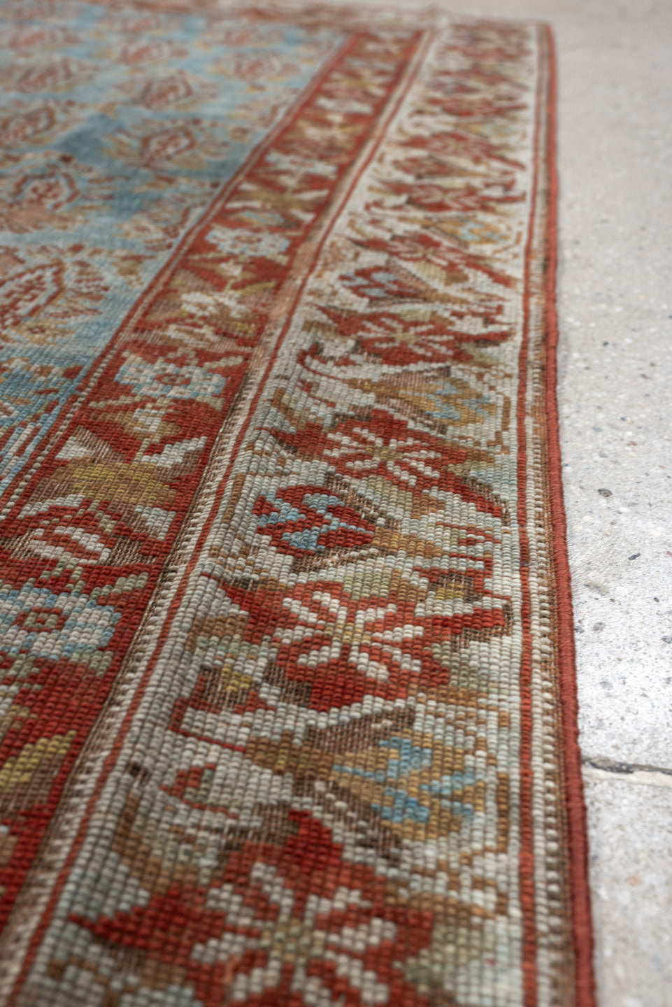 3' x 4' one-of-a-kind handmade antique Afshar small size rug. Color palette: light blue, ivory, rust, camel, gold, taupe