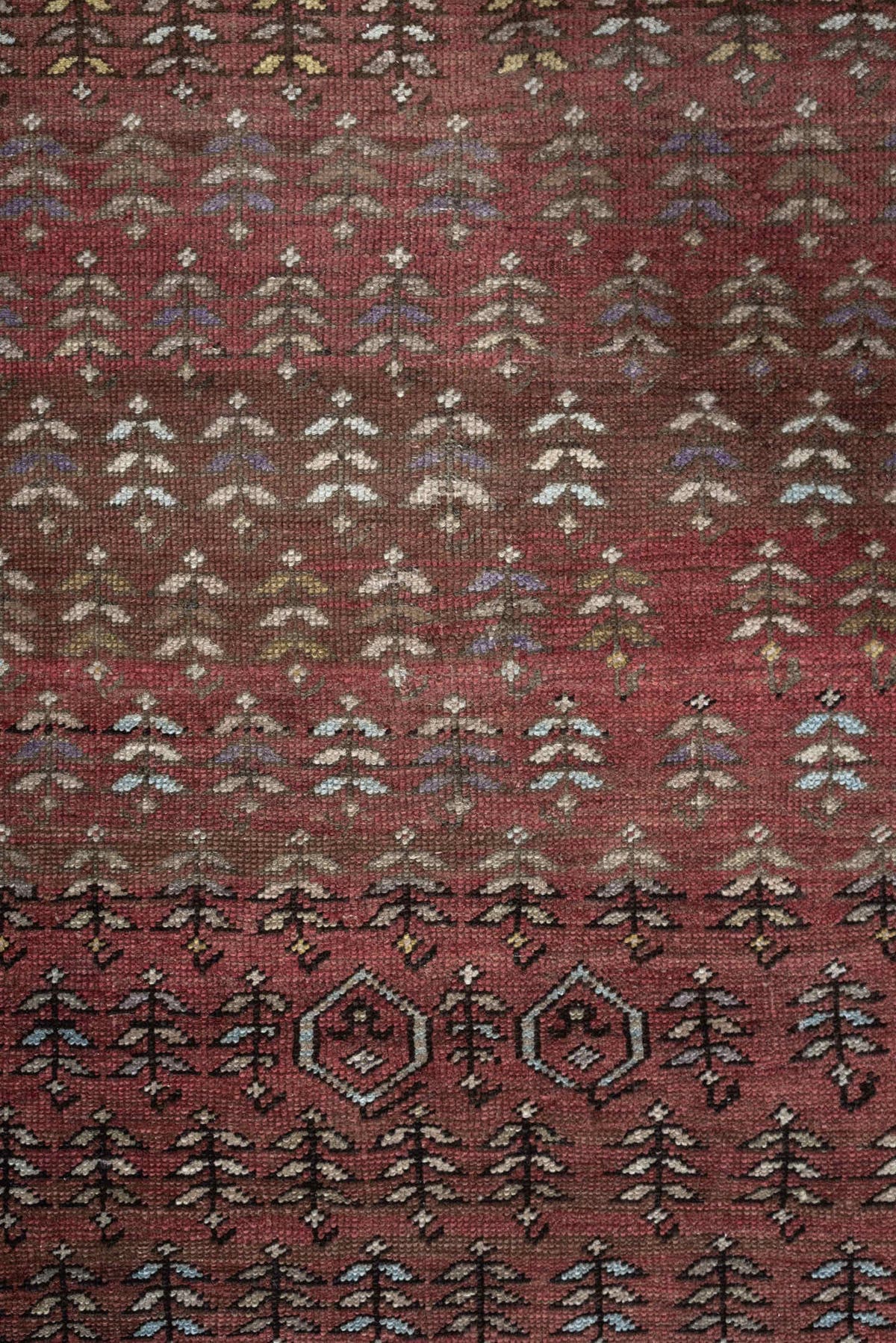 3' x 7' one-of-a-kind handmade antique NW Persian rug. Color palette: rose, terracotta, ivory, burgundy, taupe, olive, sage