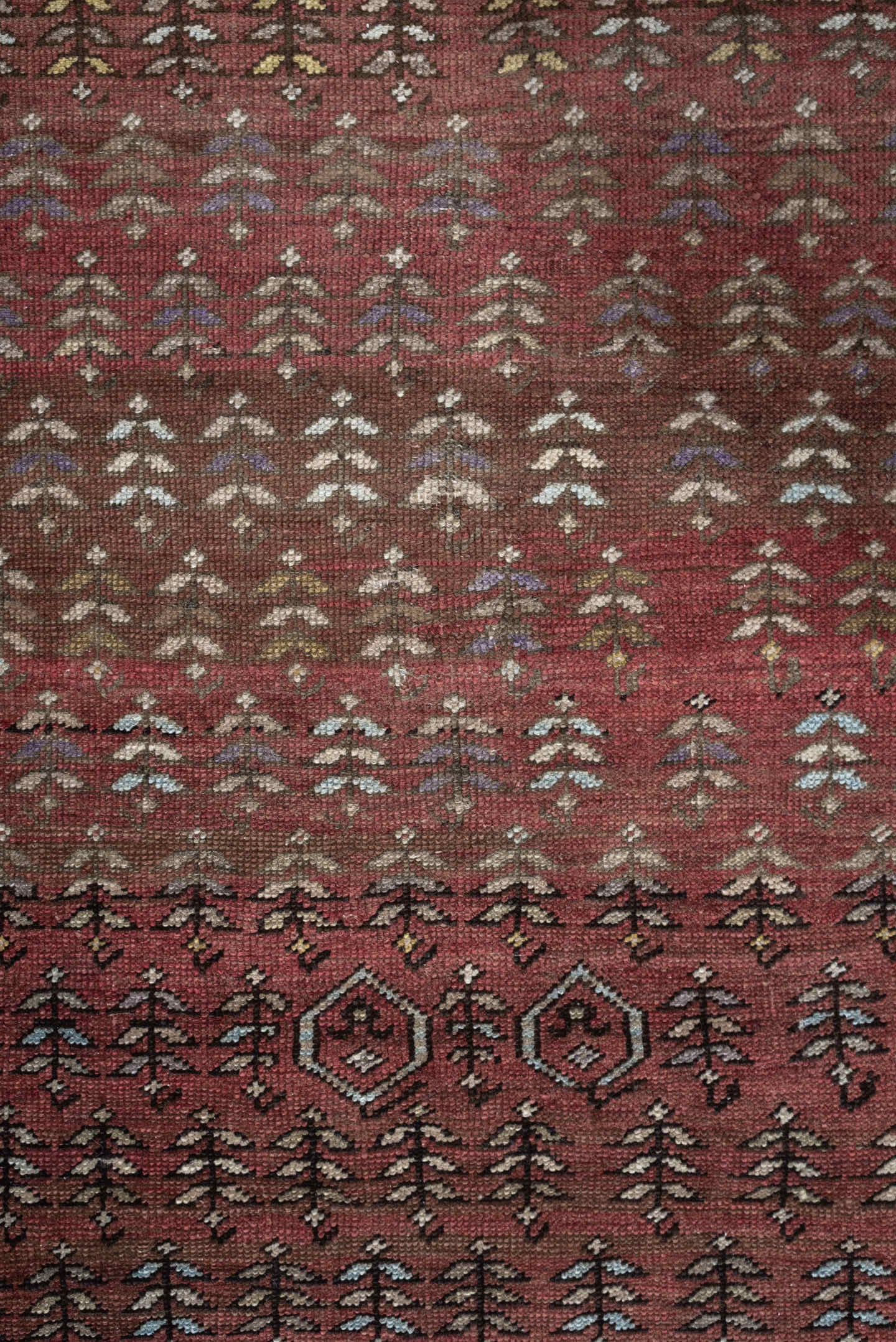 3' x 7' one-of-a-kind handmade antique NW Persian rug. Color palette: rose, terracotta, ivory, burgundy, taupe, olive, sage