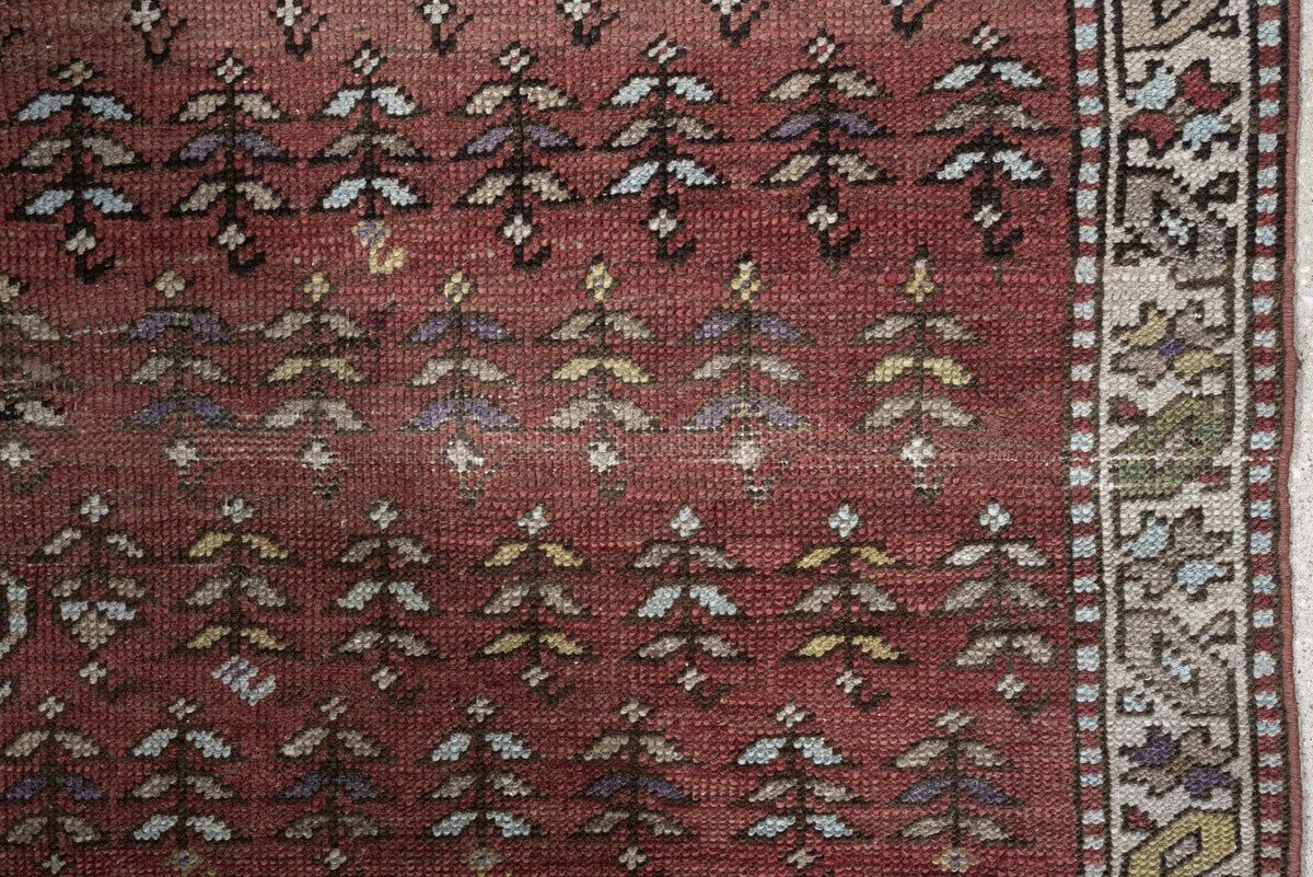 3' x 7' one-of-a-kind handmade antique NW Persian rug. Color palette: rose, terracotta, ivory, burgundy, taupe, olive, sage