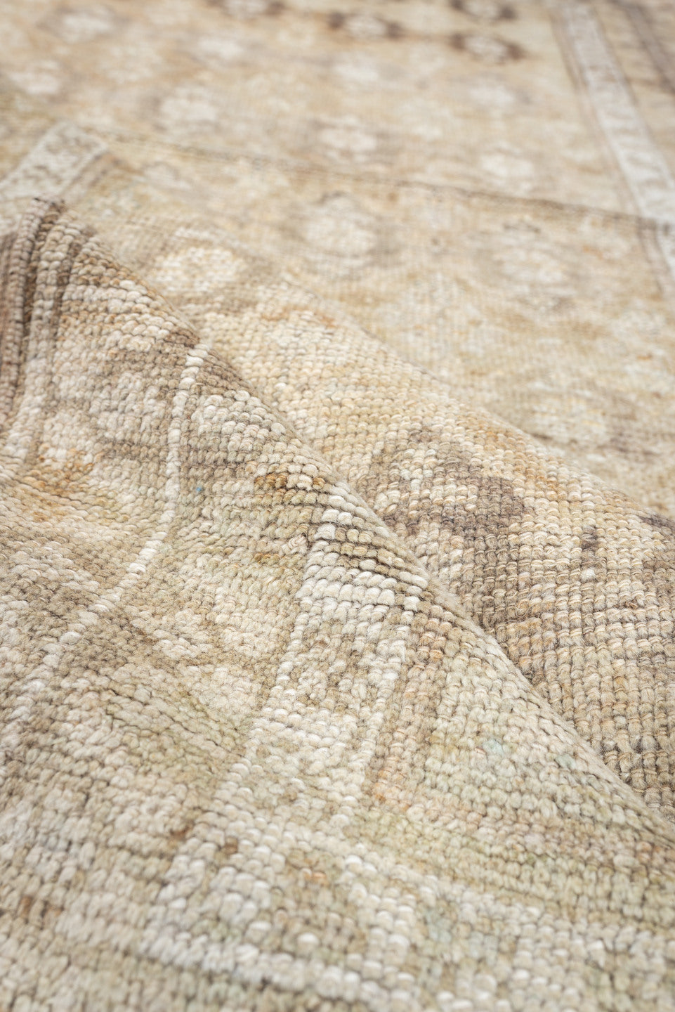2' x 6' one-of-a-kind handmade antique Caucasian runner rug. Color palette: ivory, beige, taupe, brown, camel, gray