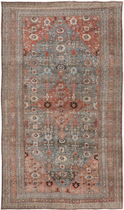 12' x 22' one-of-a-kind handmade antique Bidjar oversize rug. Color palette: terracotta, blue gray, ivory, rust, coral