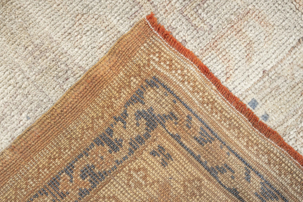 10' x 11' one-of-a-kind handmade antique Oushak large size rug. Color palette: camel, ivory, slate blue, taupe, terracotta
