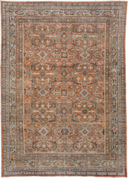 8' x 12' one-of-a-kind handmade antique Mahal large size rug. Color palette: terracotta, ivory, slate blue, charcoal, sage
