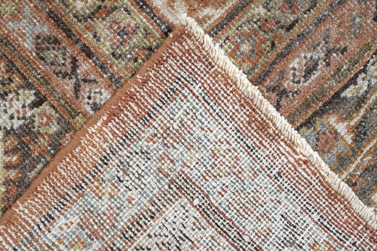 8' x 12' one-of-a-kind handmade antique Mahal large size rug. Color palette: terracotta, ivory, slate blue, charcoal, sage
