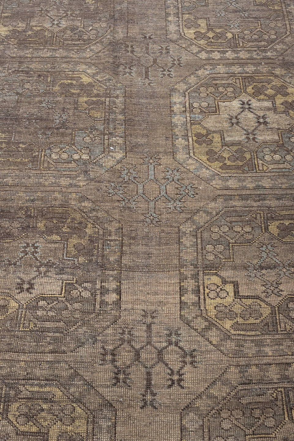 10' x 14' one-of-a-kind handmade antique Afshar rug. Color palette: taupe, camel, ivory, charcoal, blue gray, ochre, ebony