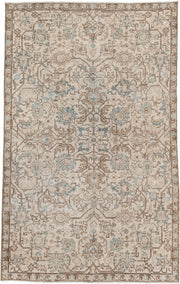 5' x 8' one-of-a-kind handmade antique Tabriz medium size rug. Color palette: ivory, taupe, pale blue, camel, light brown