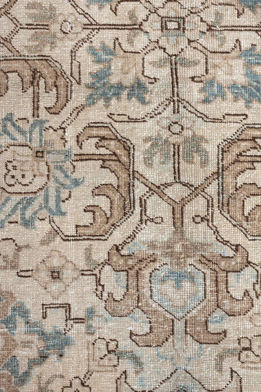 5' x 8' one-of-a-kind handmade antique Tabriz medium size rug. Color palette: ivory, taupe, pale blue, camel, light brown