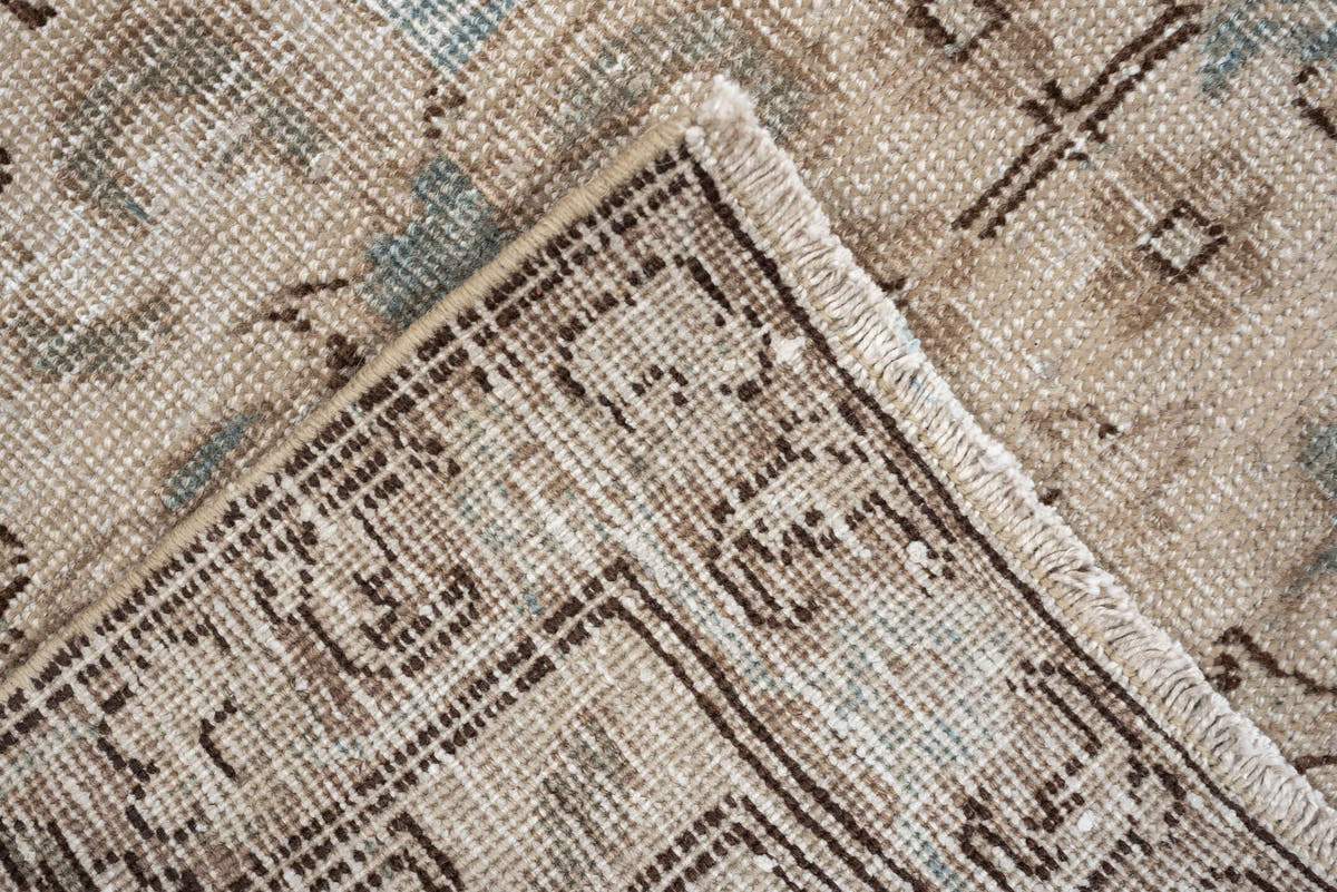 5' x 8' one-of-a-kind handmade antique Tabriz medium size rug. Color palette: ivory, taupe, pale blue, camel, light brown